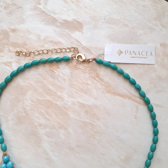 Panacea Turquoise Brass Beaded Statement Necklace - Picture 3 of 7